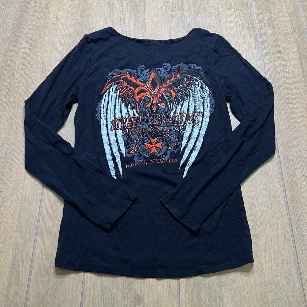 Vintage black t-shirt‎ 24th Annual Street Vibrations Reno, Nevada Women Sz L Y2K